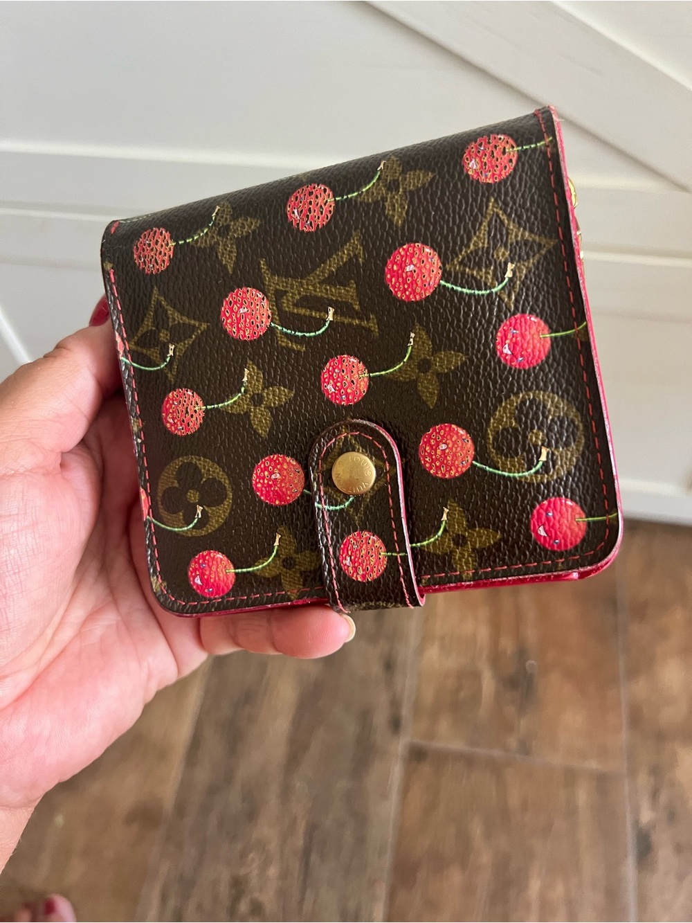 Louis Vuitton x Takashi Murakami Monogram Cerises Compact Zip Wallet - AUTHENTIC
